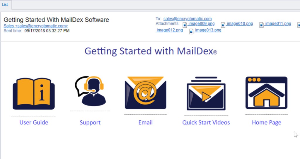 "Getting Started with MailDex" software start screen.